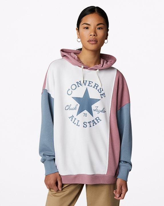 Oversized Color-Blocked Pullover Hoodie